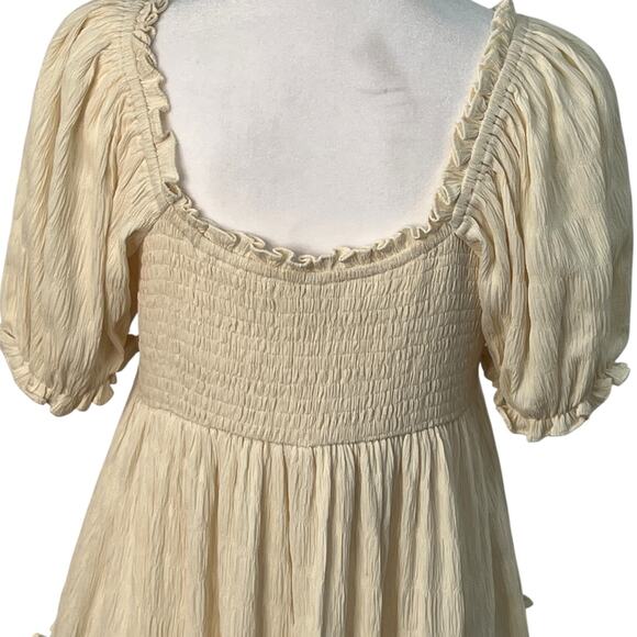 Easel Puff Sleeve Tiered Mini Babydoll Dress Ivory Small Flowy Romantic Boho NWT - Picture 4 of 12